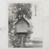 バードハウス素朴ヴィンテージ白黒スケッチ (正面/裏面)