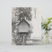 バードハウス素朴ヴィンテージ白黒スケッチ (スタンド正面)