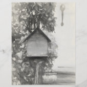 バードハウス素朴ヴィンテージ白黒スケッチ (正面)