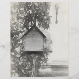 バードハウス素朴ヴィンテージ白黒スケッチ