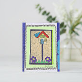 バードハウス、鳥と花の漫画はがき ポストカード (スタンド正面)