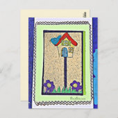 バードハウス、鳥と花の漫画はがき ポストカード (正面/裏面)