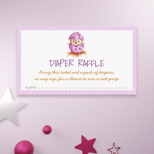 バードハッチベビーシャワー付きピンクのおむつラッフル エンクロージャーカード