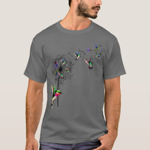 バードハミングバードタンポポの花メンズ用 Tシャツ
