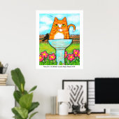 バードバスの中のタビー猫 ポスター (ホームオフィス)