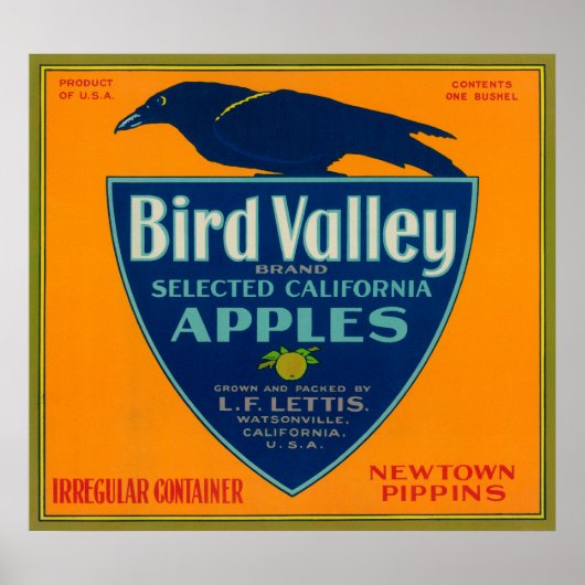 バードバレーApple Crate LabelWatsonville, CA ポスター (正面)