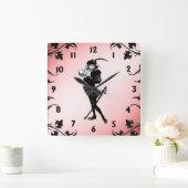 バードピンクの黒い数字をハムレット スクエア壁時計 (ホーム)