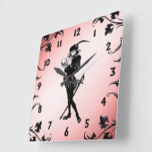 バードピンクの黒い数字をハムレット スクエア壁時計 (傾斜)