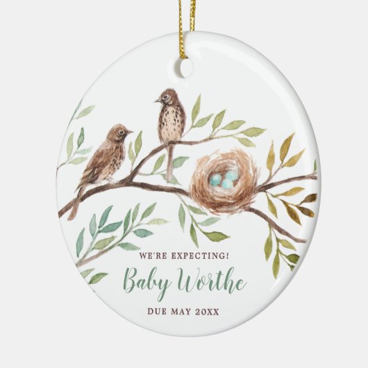バードファミリーの妊娠のお知らせを待っている セラミックオーナメント (左)