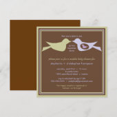 バードファミリーカップルベビーシャワー薄紫&セージ 招待状 (正面/裏面)