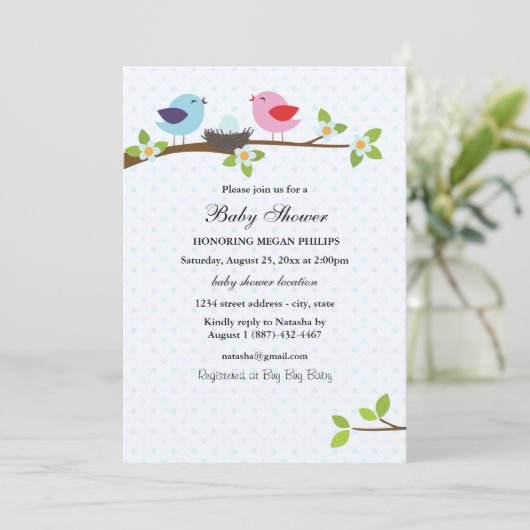 バードファミリーブルーベビーシャワー招待状 招待状 (スタンド正面)