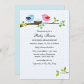 バードファミリーブルーベビーシャワー招待状 招待状 (正面/裏面)