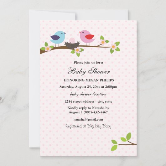 バードファミリーベビーシャワー招待状 招待状 (正面)