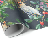 バードフィンチ、クリスマスグリーン、赤いベリー、キャンドル ラッピングペーパー (ロールコーナー)