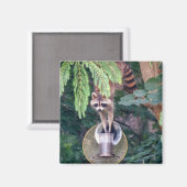 バードフィーダを襲撃するアライグマ マグネット (正面/裏面)