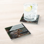 バードフィーダーでのリス ガラスコースター (アングル)