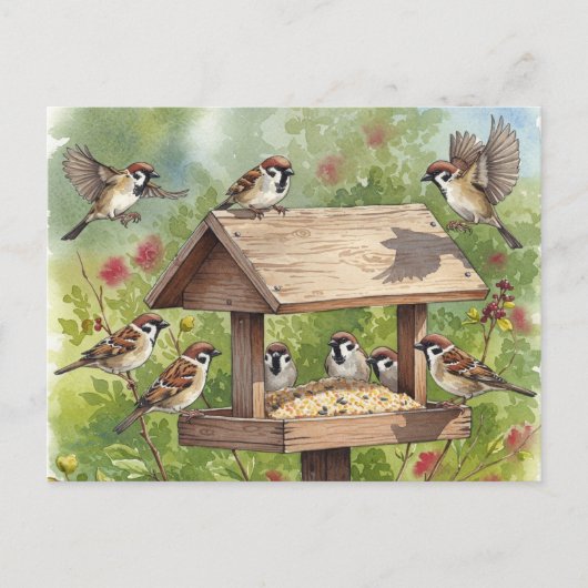 バードフィーダー付きスパーズはがき ポストカード (正面)