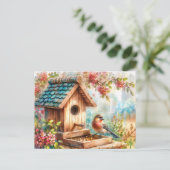 バードフィーダー水彩フローラアート ポストカード (スタンド正面)