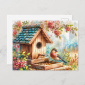バードフィーダー水彩フローラアート ポストカード (正面/裏面)