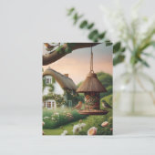 バードフィーダー&バードコテージコア自然シーン ポストカード (スタンド正面)