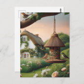 バードフィーダー&バードコテージコア自然シーン ポストカード (正面/裏面)