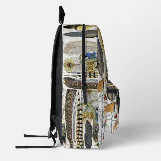 バードフェザーワイルドライフアンティークフェザーアールヌーボー プリントバックパック (左)