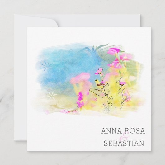 *~*バードフラワーアートAR12 QR写真RSVP結婚's 招待状 (正面)