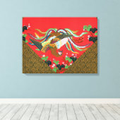 バードフラワーカラフルタペストリーデザインアー日本のト キャンバスプリント (インサイチュ (ウッドフロア))