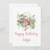 バードフラワーグリーンバラ水彩カード (正面/裏面)