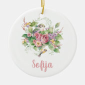 バードフラワーバラ水彩 セラミックオーナメント (正面)