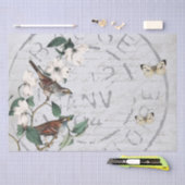 バードフラワーポストマークバタフライフランスのスクリプトブルー 薄葉紙 (クラフト)