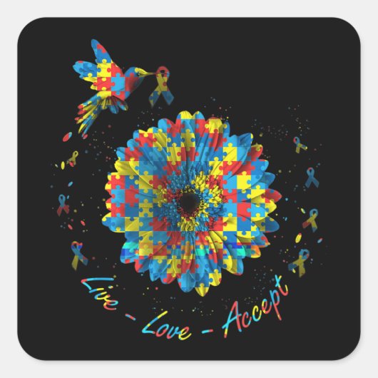 バードフラワーリボンパズルライブラブアレジットオティズム スクエアシール (正面)