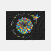 バードフラワーリボンパズルライブラブアレジットオティズム フリースブランケット (正面(横))