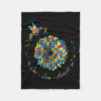 バードフラワーリボンパズルライブラブアレジットオティズム フリースブランケット