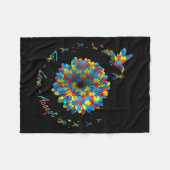 バードフラワーリボンパズルライブラブアレジットオティズム フリースブランケット (正面(横))