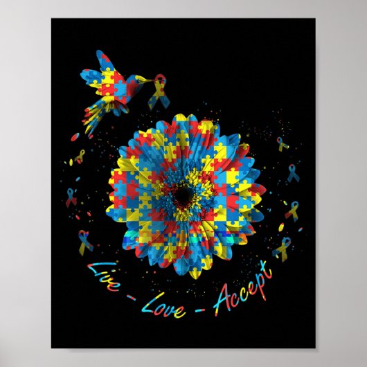 バードフラワーリボンパズルライブラブアレジットオティズム ポスター (正面)