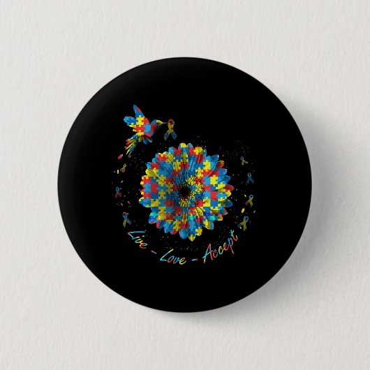 バードフラワーリボンパズルライブラブアレジットオティズム 缶バッジ (正面)