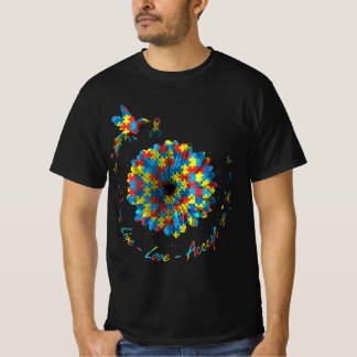 バードフラワーリボンパズルライブラブアレジットオティズム Tシャツ