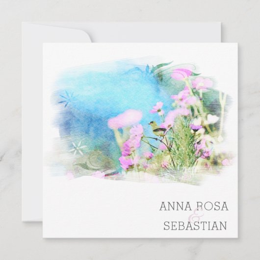 *~*バードフラワーAR12写真RSVP + QR 結婚's 招待状 (正面)