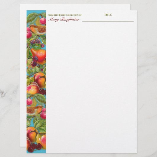 バードフルーツパーソナライズされたレシピレターヘッド (正面/裏面)