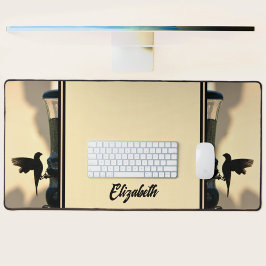 バードブラックシルエットゴールデンイエローカスタマイズ デスクマット