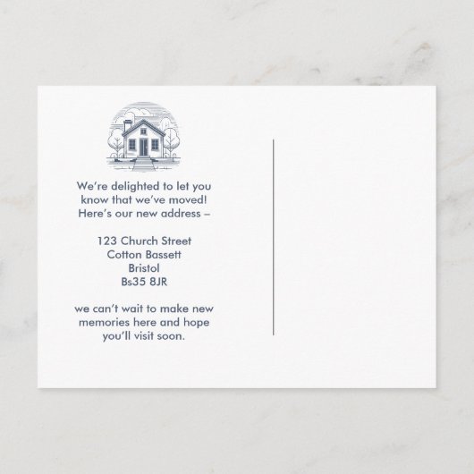 バードブルーエレガントとクリームのアドレスの変更 案内ポストカード (裏面)
