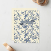 バードブルーエレガントトイレ牡丹フローラ ノートカード (正面/裏面インサイチュ)