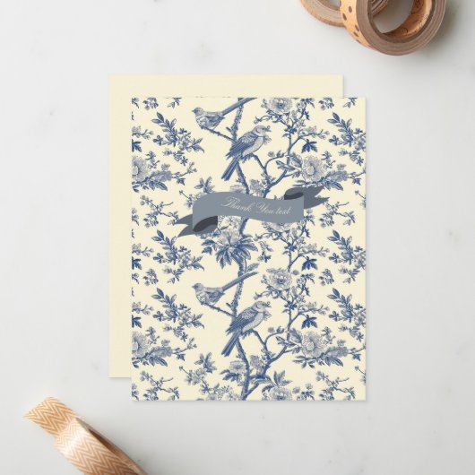 バードブルーエレガントトイレ牡丹フローラ ノートカード (正面/裏面インサイチュ)