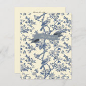 バードブルーエレガントトイレ牡丹フローラ ノートカード (正面/裏面)