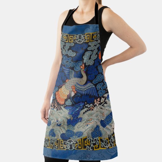 バードブルー中国の刺繍ヴィンテージ エプロン (インサイチュ)