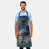 バードブルー中国の刺繍ヴィンテージ エプロン (着用した状態)