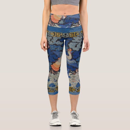 バードブルー中国の刺繍ヴィンテージ カプリレギンス (正面)