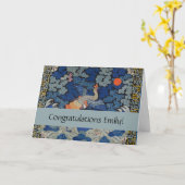 バードブルー中国の刺繍ヴィンテージ カード (黄色い花)