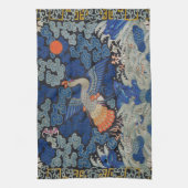 バードブルー中国の刺繍ヴィンテージ キッチンタオル (縦)